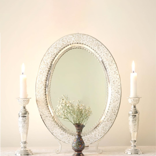 842 Silver Floral and Bird Mirror Set