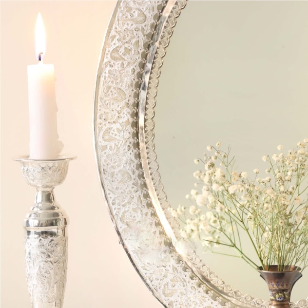 842 Silver Floral and Bird Mirror Set