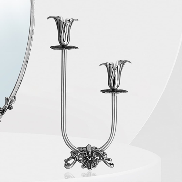 925 Sterling Silver Lamyā Sofreh Aghd Mirror Candle Holder Set