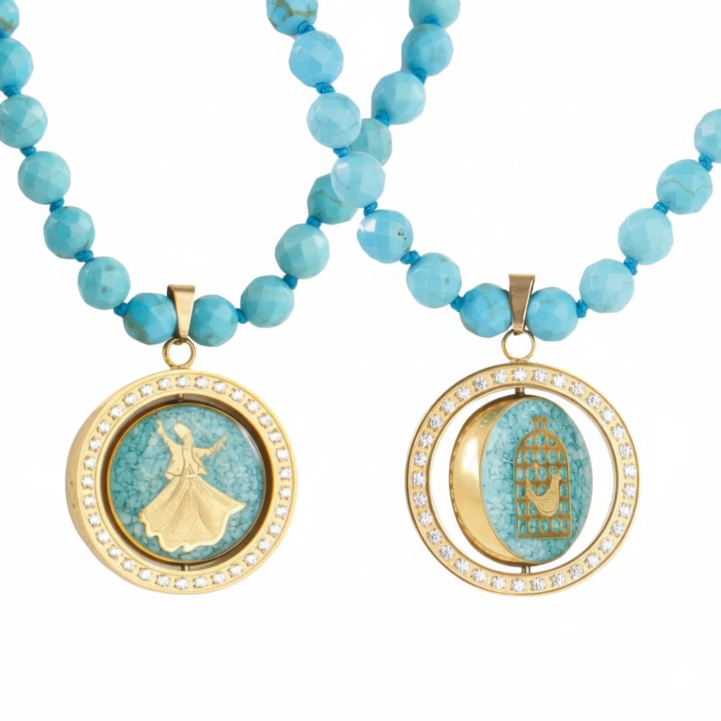 Sama And Amin Bird Double-Sided Turquoise Necklace