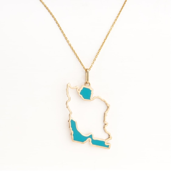 18-Karat Gold Large Iran Map Pendant Necklace
