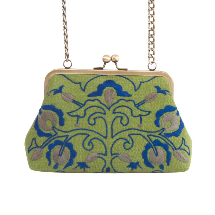 Needlework Canvas Clutch Bag – Green