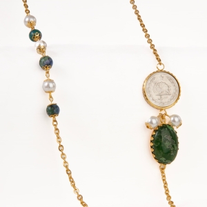 Elegant Jade and Pearl Coin Necklace