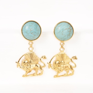 Turquoise Lion and Sun Statement Earrings
