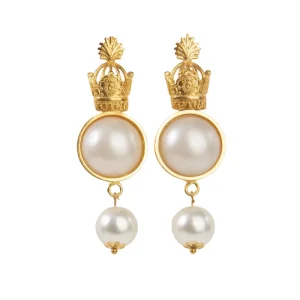 Pearls Adorned Crown Earrings