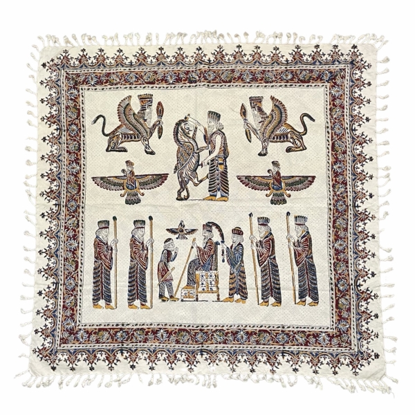 Achaemenid Elegance Ghalamkari Tablecloth 1 x 1 M