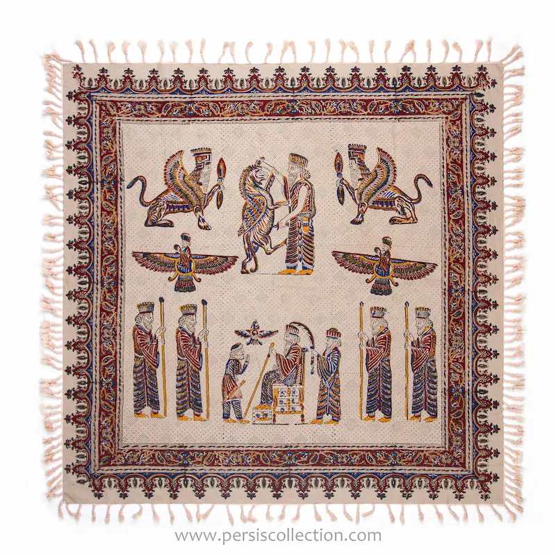 Achaemenid Elegance Ghalamkari Tablecloth 1 x 1 M