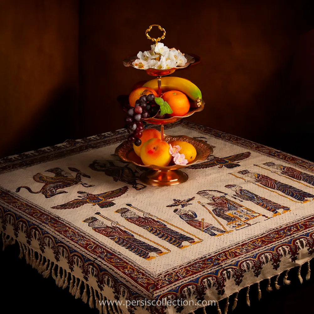 Achaemenid Elegance Ghalamkari Tablecloth 1 x 1 M