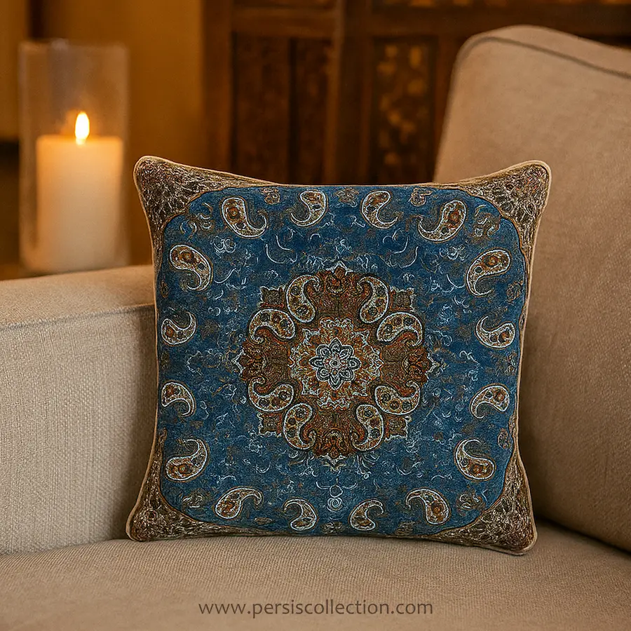 Elegant Blue Termeh Cushion Cover