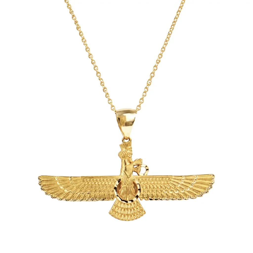 Large 18k Gold Farvahar Pendant Necklace, 4cm or 5cm