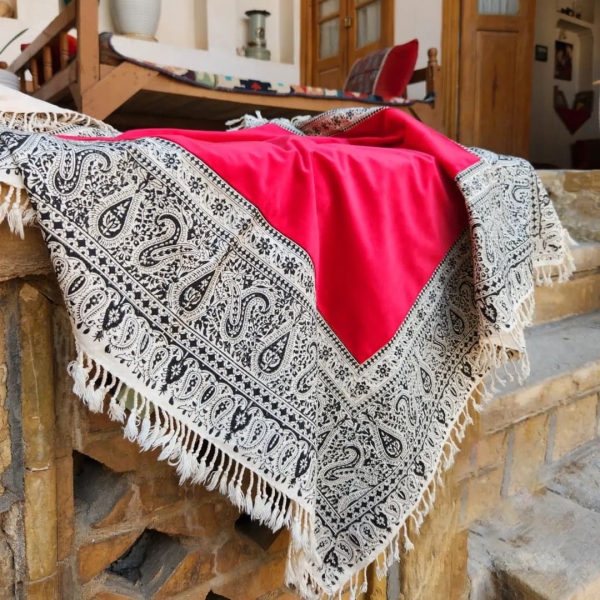 Luxury Velvet Ghalamkar Tablecloth- Red