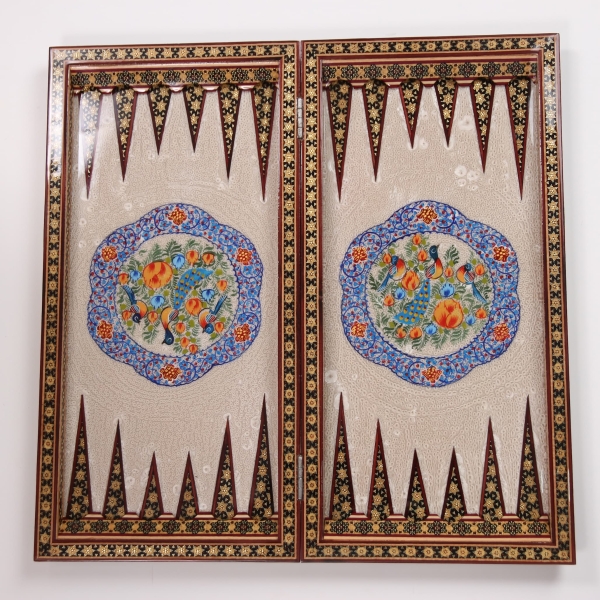 Flower and Bird Khatam Backgammon and Chess Set 50cm