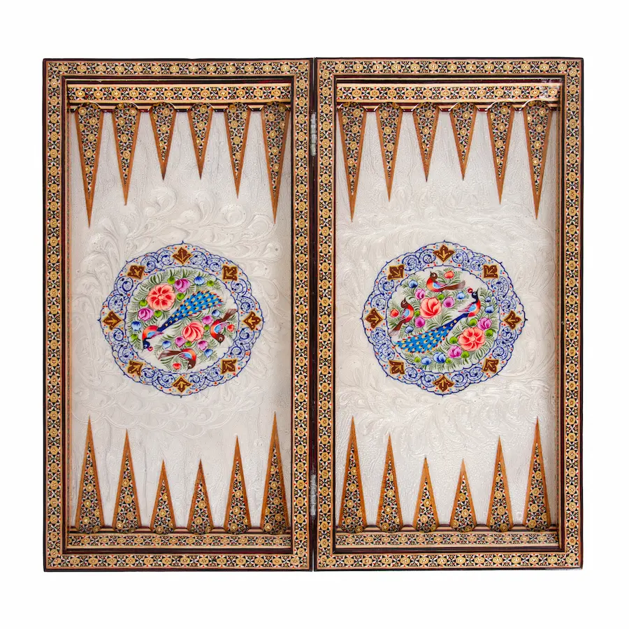 Flower and Bird Khatam Backgammon and Chess Set 50cm
