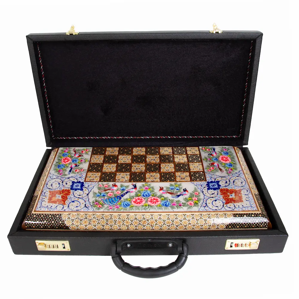 Flower and Bird Khatam Backgammon and Chess Set 50cm