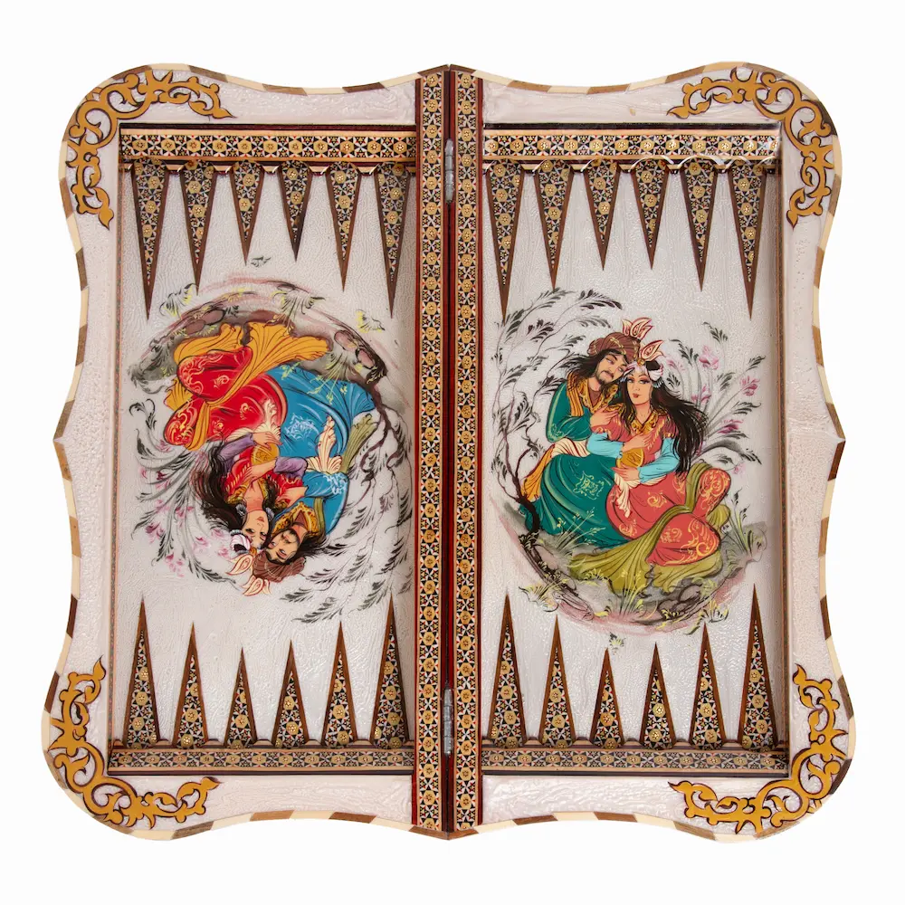 Persian Khatam Backgammon and Chess Set - Layla and Majnun 50cm