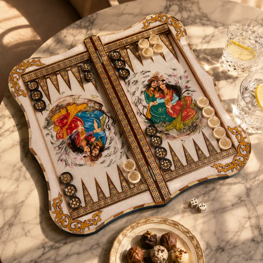 Persian Khatam Backgammon and Chess Set - Layla and Majnun 50cm