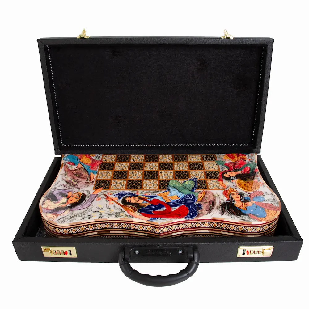 Persian Khatam Backgammon and Chess Set - Layla and Majnun 50cm