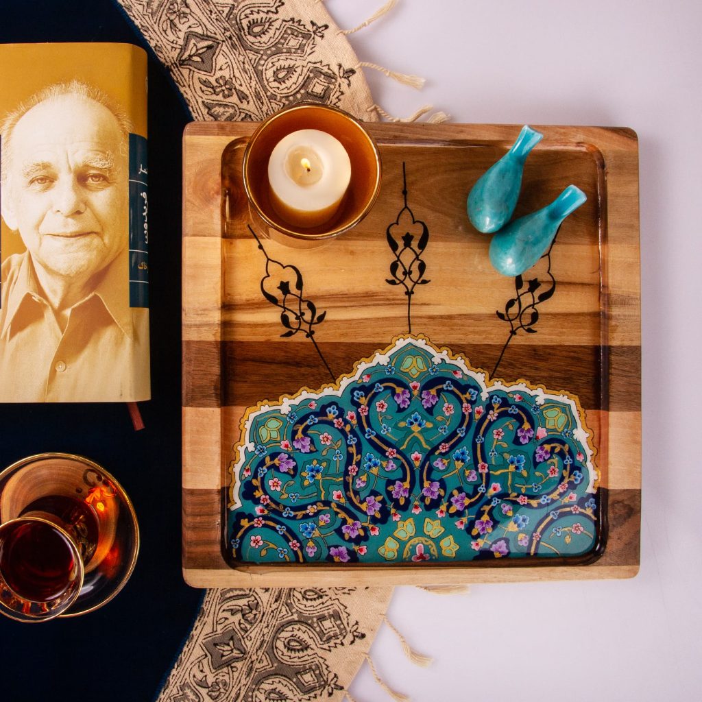 Hand-Painted Walnut Wood Serving Tray - Persian Eslimi Pattern