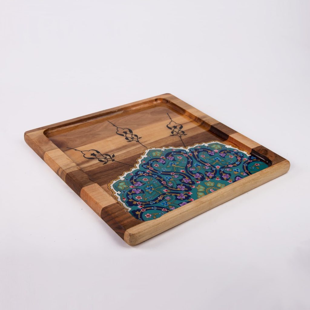 Hand-Painted Walnut Wood Serving Tray - Persian Eslimi Pattern