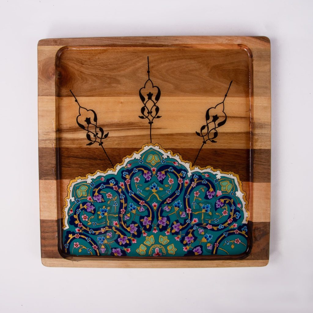 Hand-Painted Walnut Wood Serving Tray - Persian Eslimi Pattern
