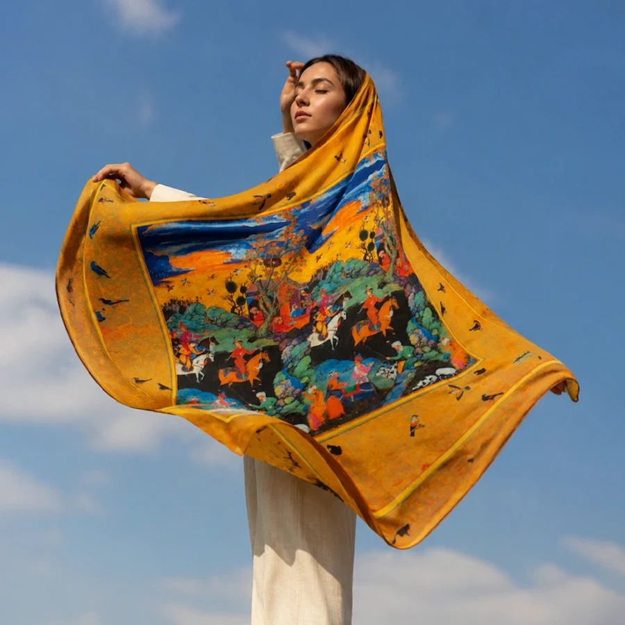 Silk Shahnameh Scarf – Persian Art Inspired Luxury Shawla