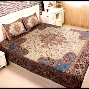 Persian Elegance Termeh Double Bedspread - Lazuli and Cream, 200x240 cm