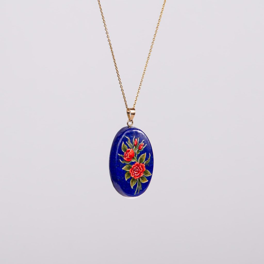 18K Gold Lapis Pendant - Persian Hand-printed Pendant
