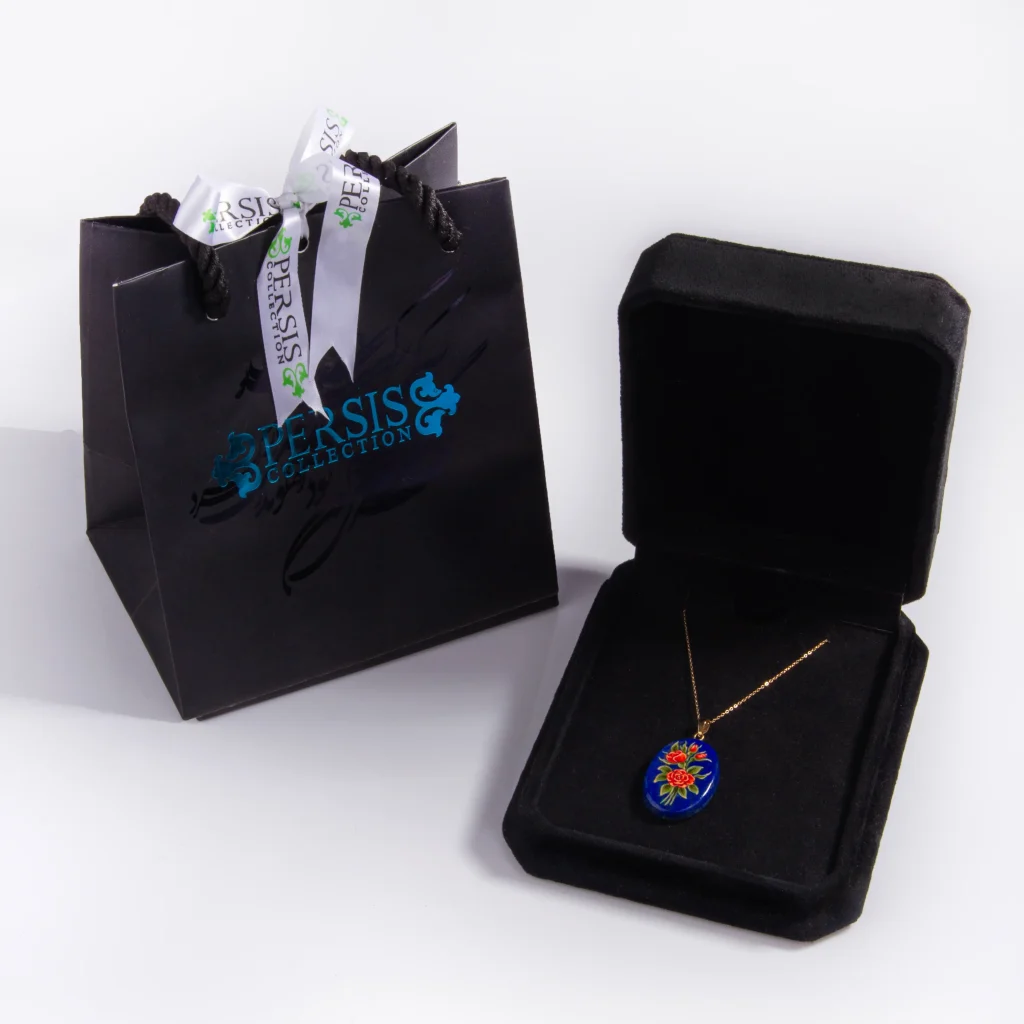 18K Gold Lapis Pendant - Persian Hand-printed Pendant