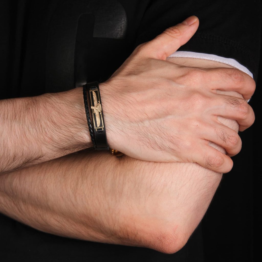 Faravahar 18K Gold Men's Leather Bracelet