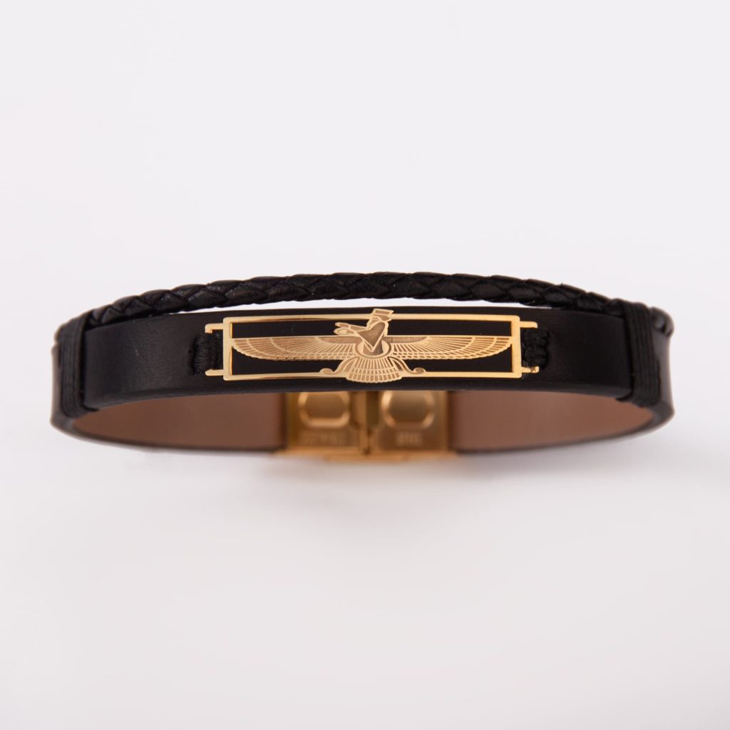 Faravahar 18K Gold Men's Leather Bracelet