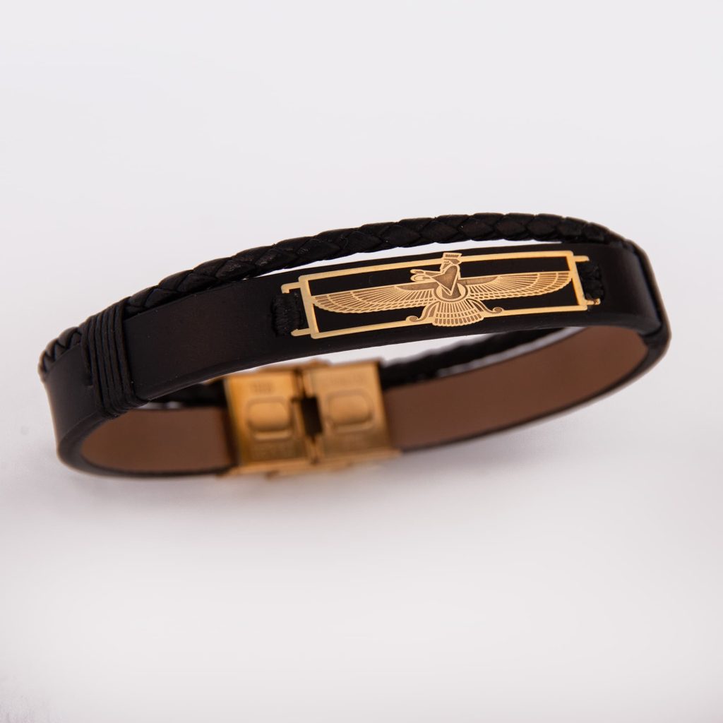 Faravahar 18K Gold Men's Leather Bracelet