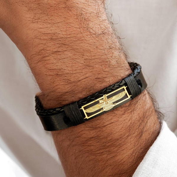 Faravahar 18K Gold Men’s Leather Bracelet