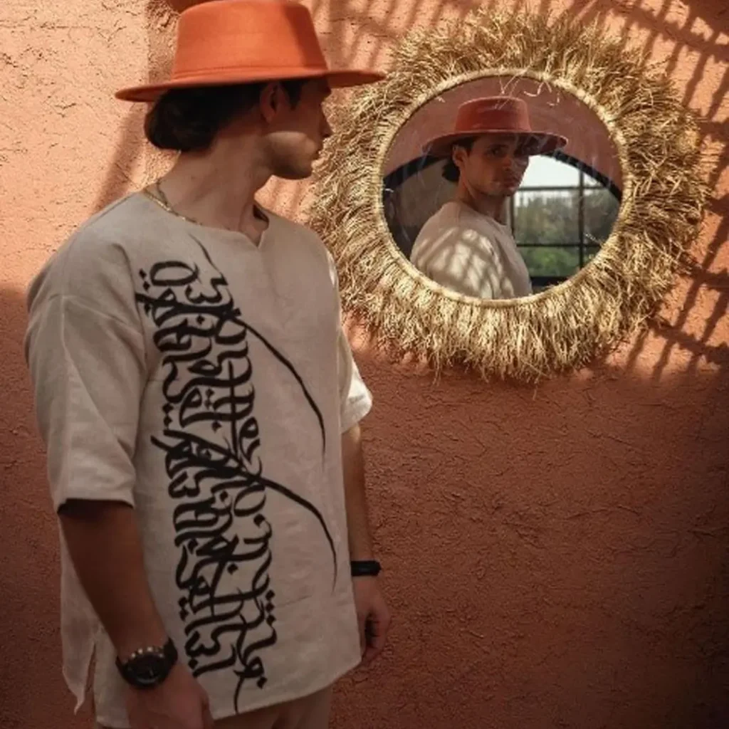 Shahkar Design Men's Cotton Shirt - Hand-Painted Caligraphy Men's Tunic