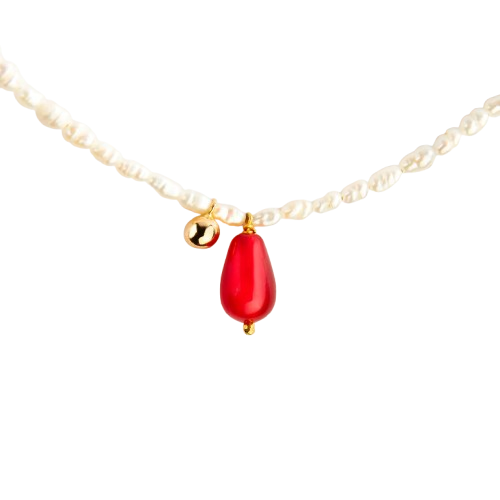 18K Gold Pearl & Agate Pendant Necklace