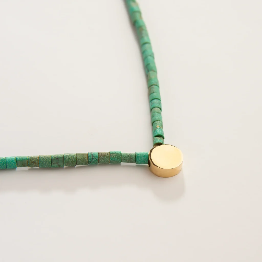 18K Gold Turquoise Circle Choker Necklace