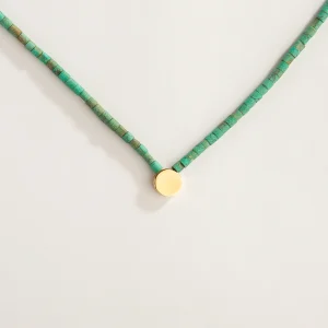 18K Gold Turquoise Circle Choker Necklace