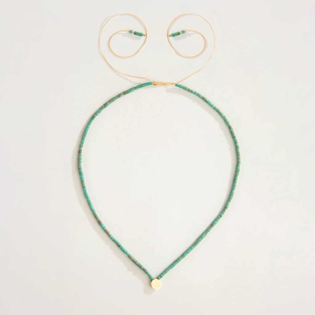 18K Gold Turquoise Circle Choker Necklace Gold Jewelry