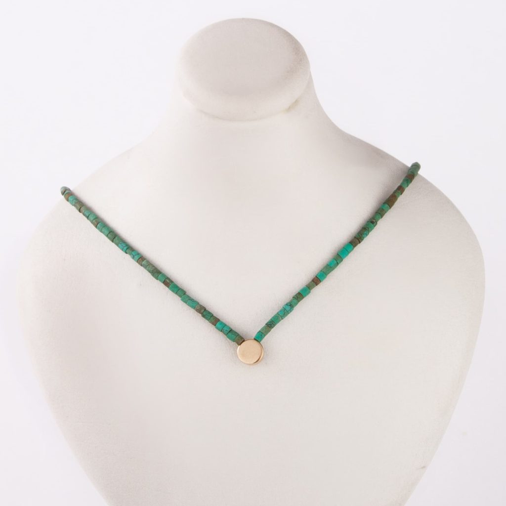 18K Gold Turquoise Circle Choker Necklace
