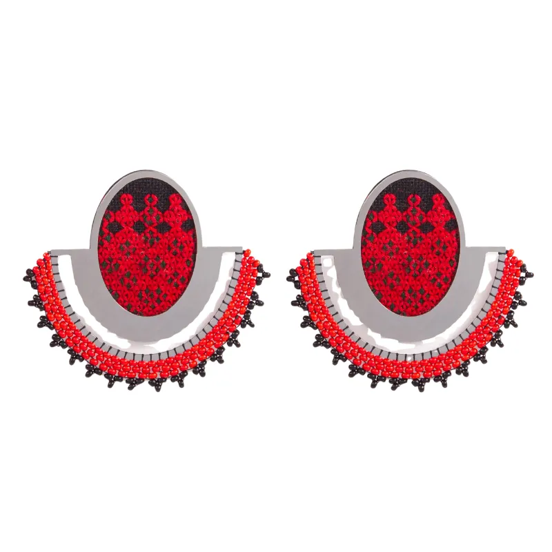 Lena Balochi Earrings – Delicate Hand-Embroidered with Silk and Wool
