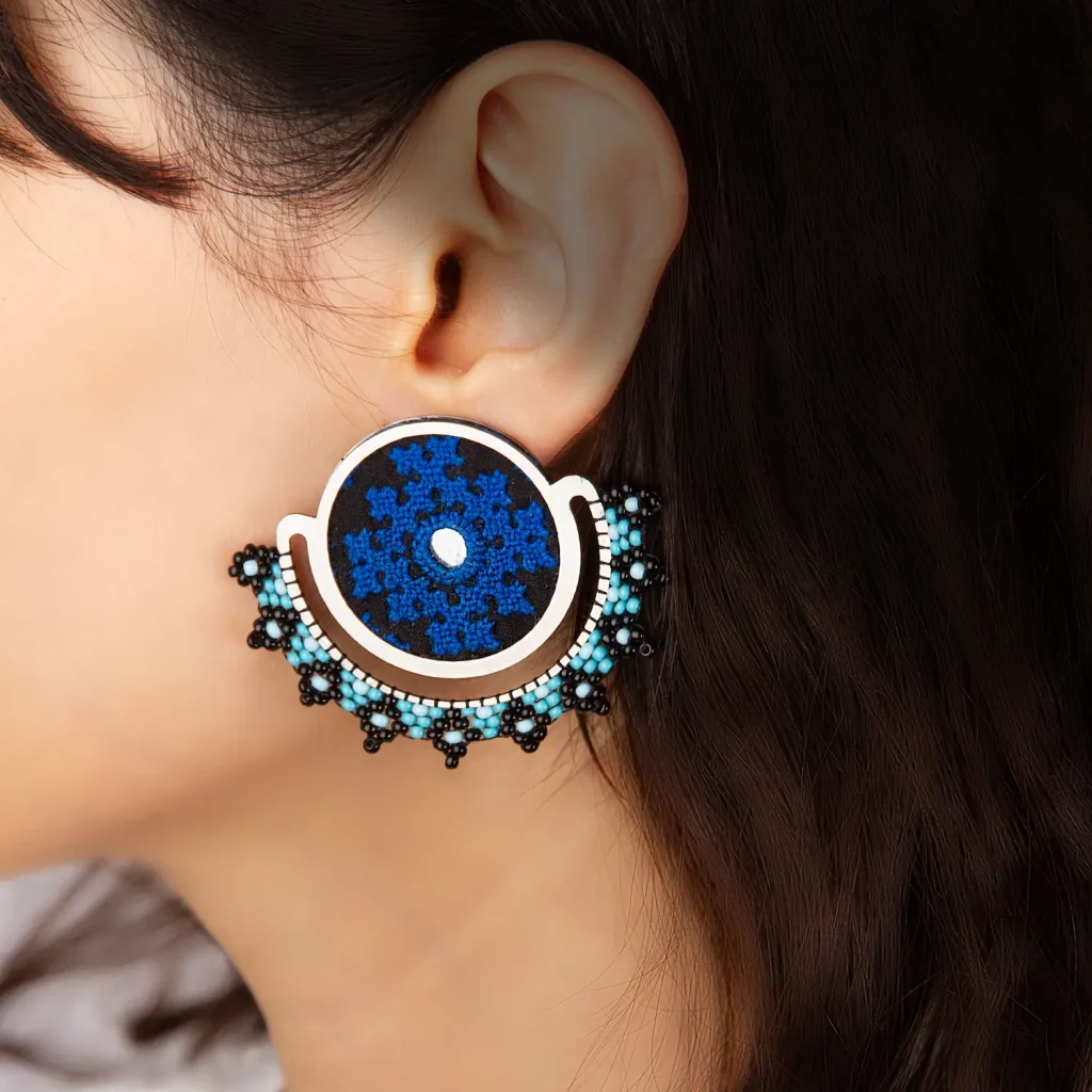 Elegant Balochi Surma Earrings - Handcrafted with Silk and Wool Thread