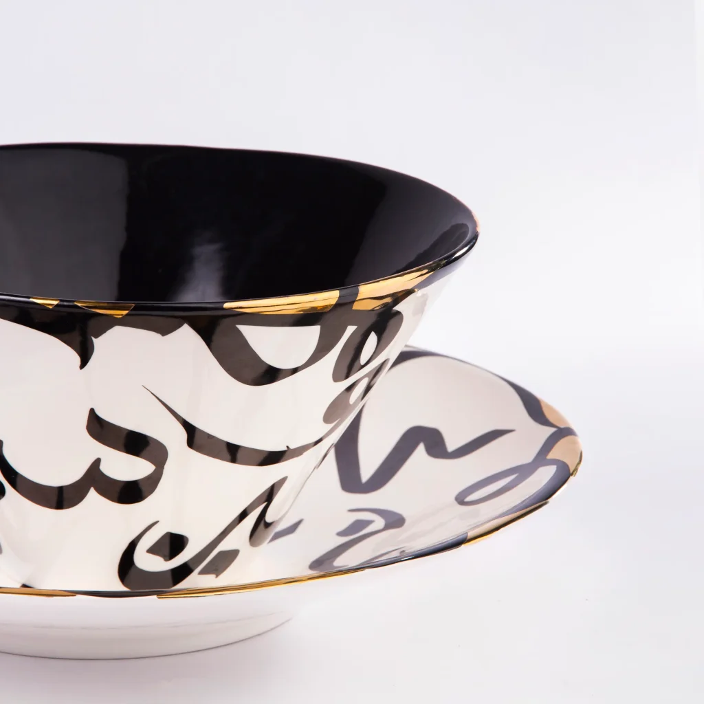 Hand-Painted Calligraphy Ceramic Dish Set - Calligraphy Design Plate and Bowl