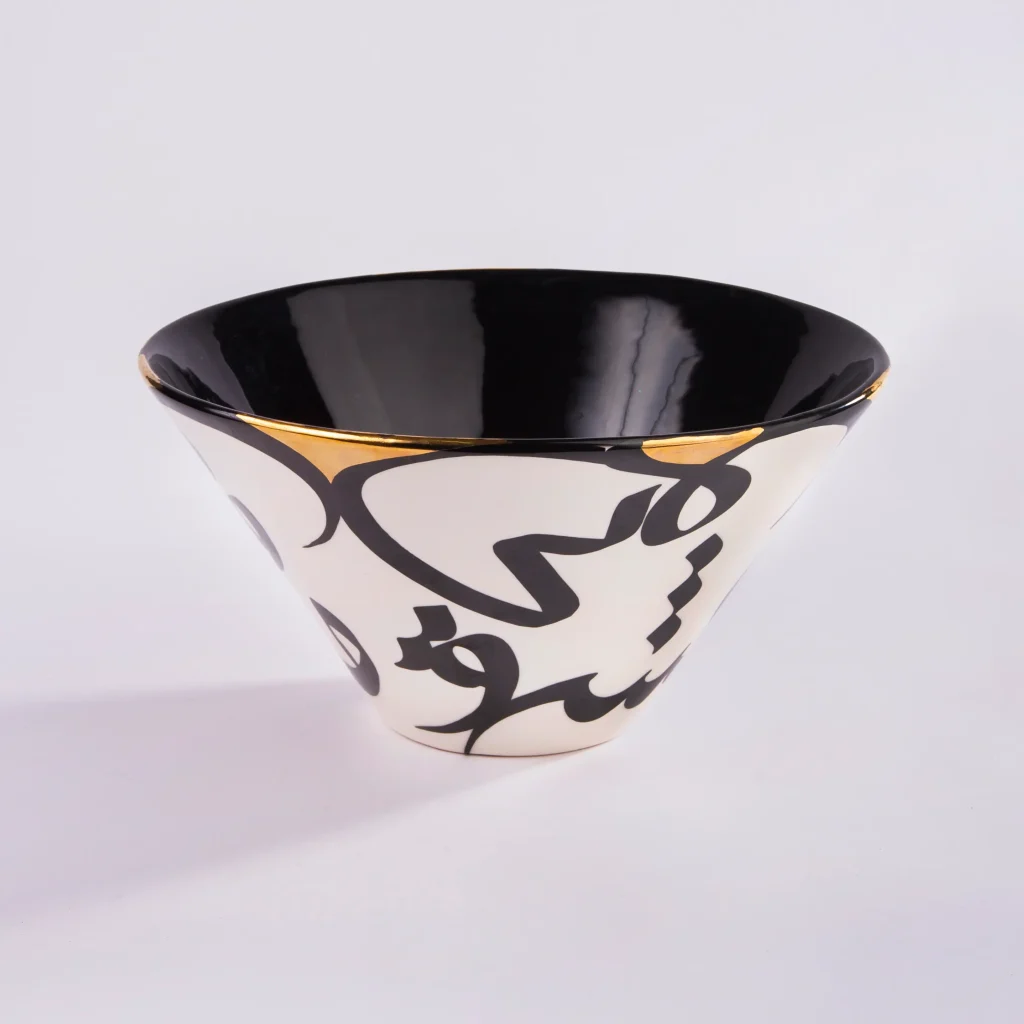 Hand-Painted Calligraphy Ceramic Dish Set - Calligraphy Design Plate and Bowl