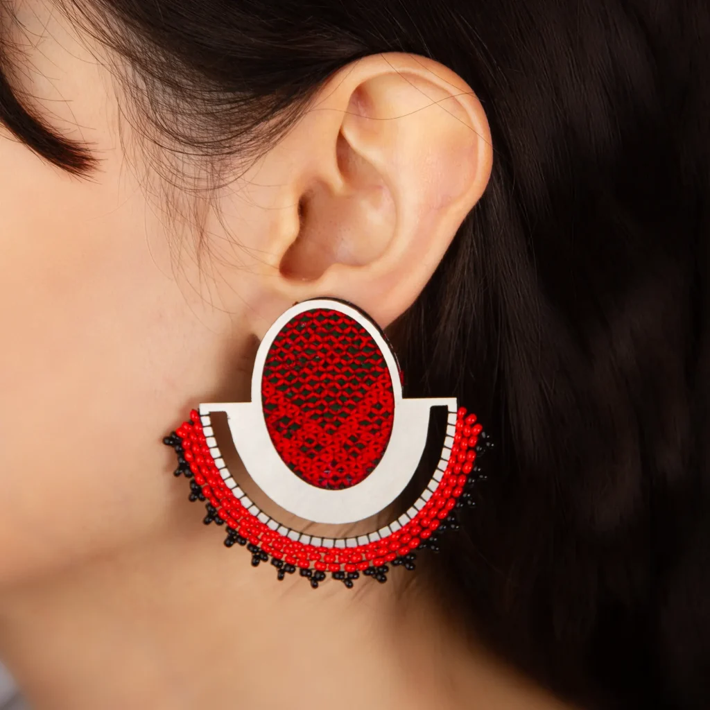 Lena Balochi Earrings - Delicate Hand-Embroidered with Silk and Wool