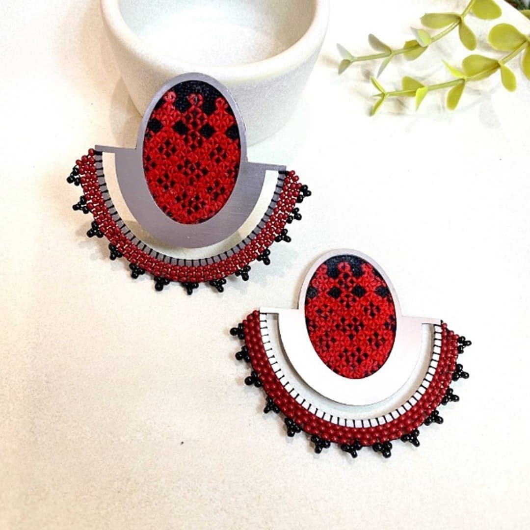Lena Balochi Earrings - Delicate Hand-Embroidered with Silk and Wool