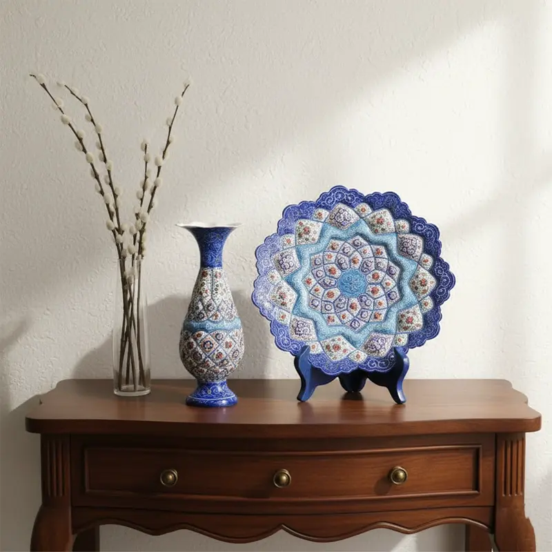 Persian Handmade Minakari vase & Plate Gift Set