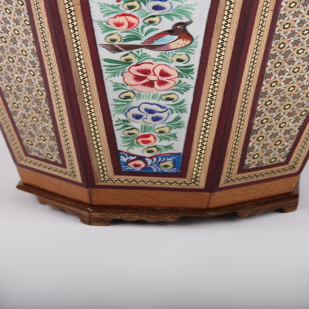 Persian Miniature Hand-Painted Bin - Khātamkari Floral Design with Copper Inlays
