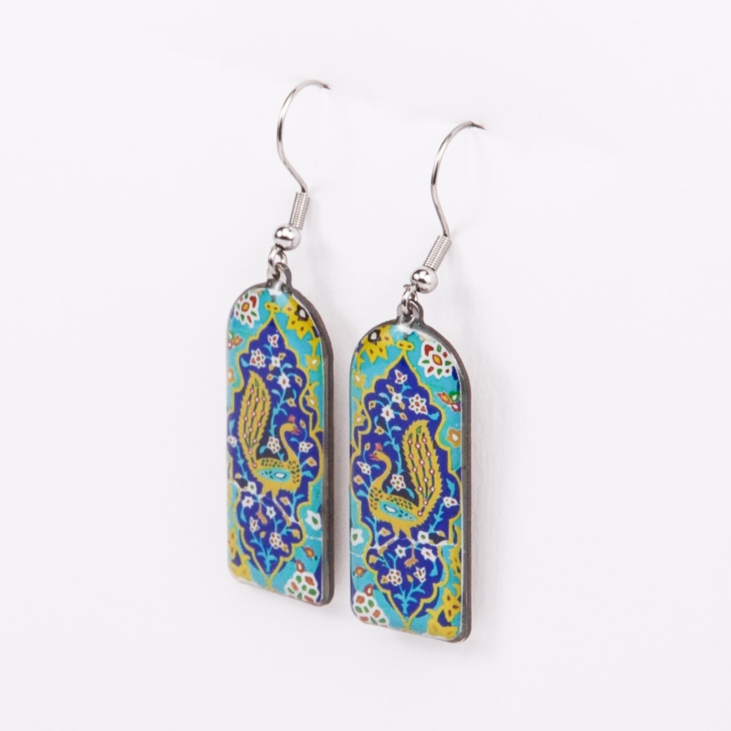 Persian Peacock Dome Earrings - Stainless Steel and Resin