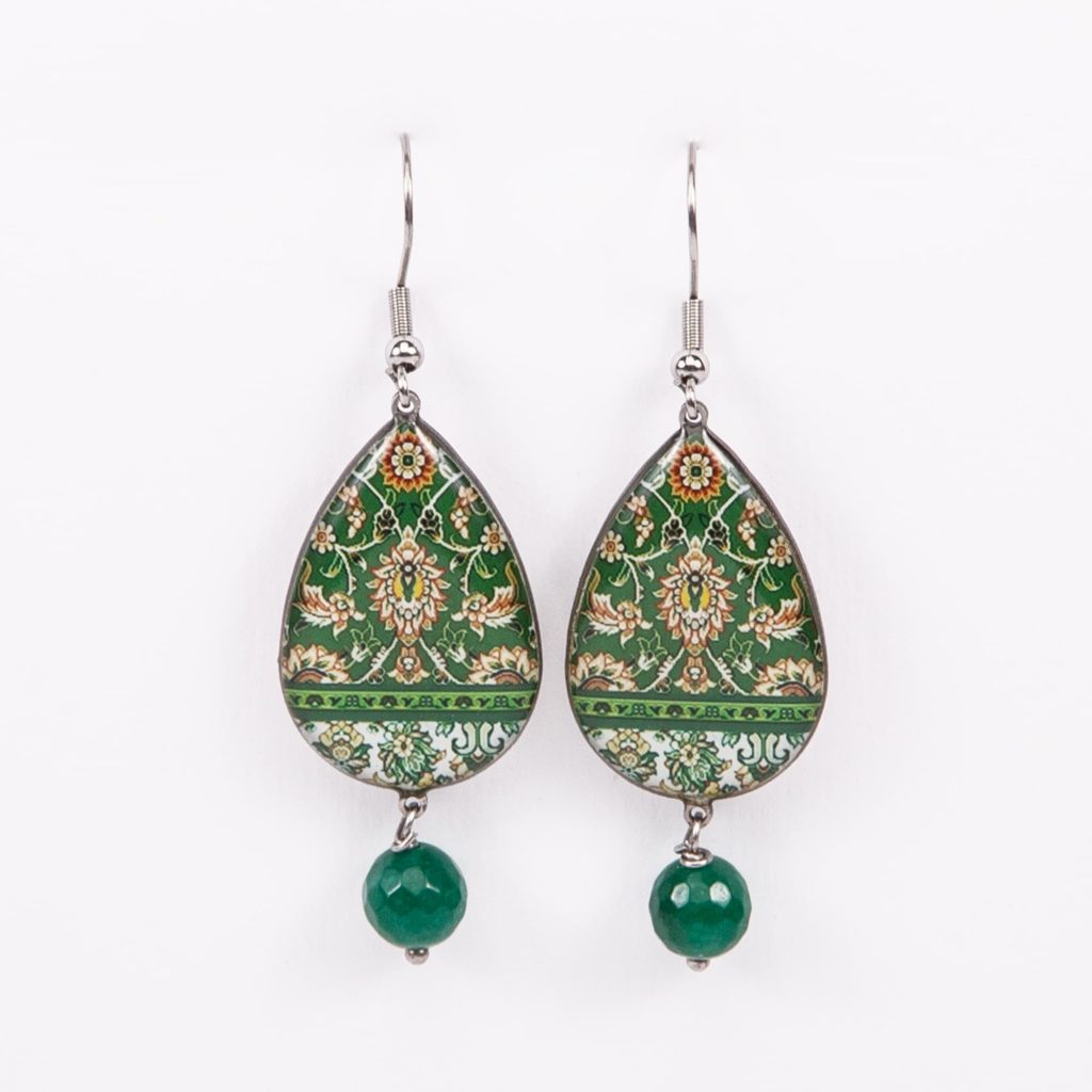 Persian Tile Tear Drop Earrings - Shah Abbas Floral Design