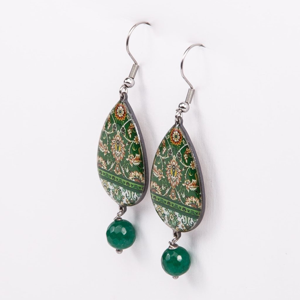 Persian Tile Tear Drop Earrings - Shah Abbas Floral Design