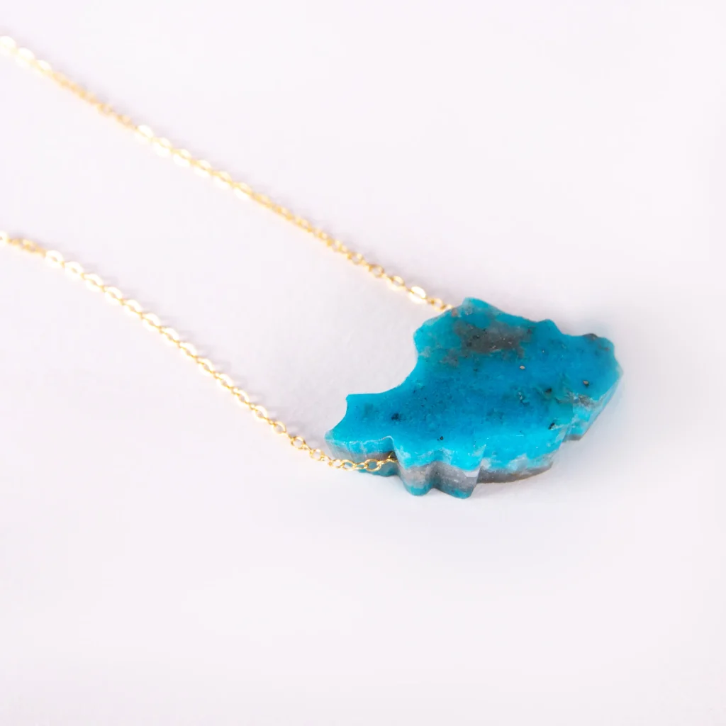 Persian Turquoise Necklace - Iran's Map, 18K Gold & Kerman Stone